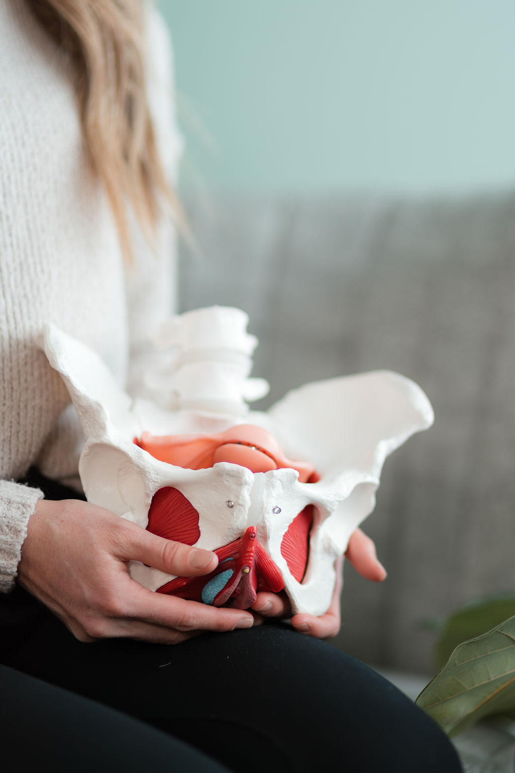 Dr. Nicole holding a pelvis in Grandville